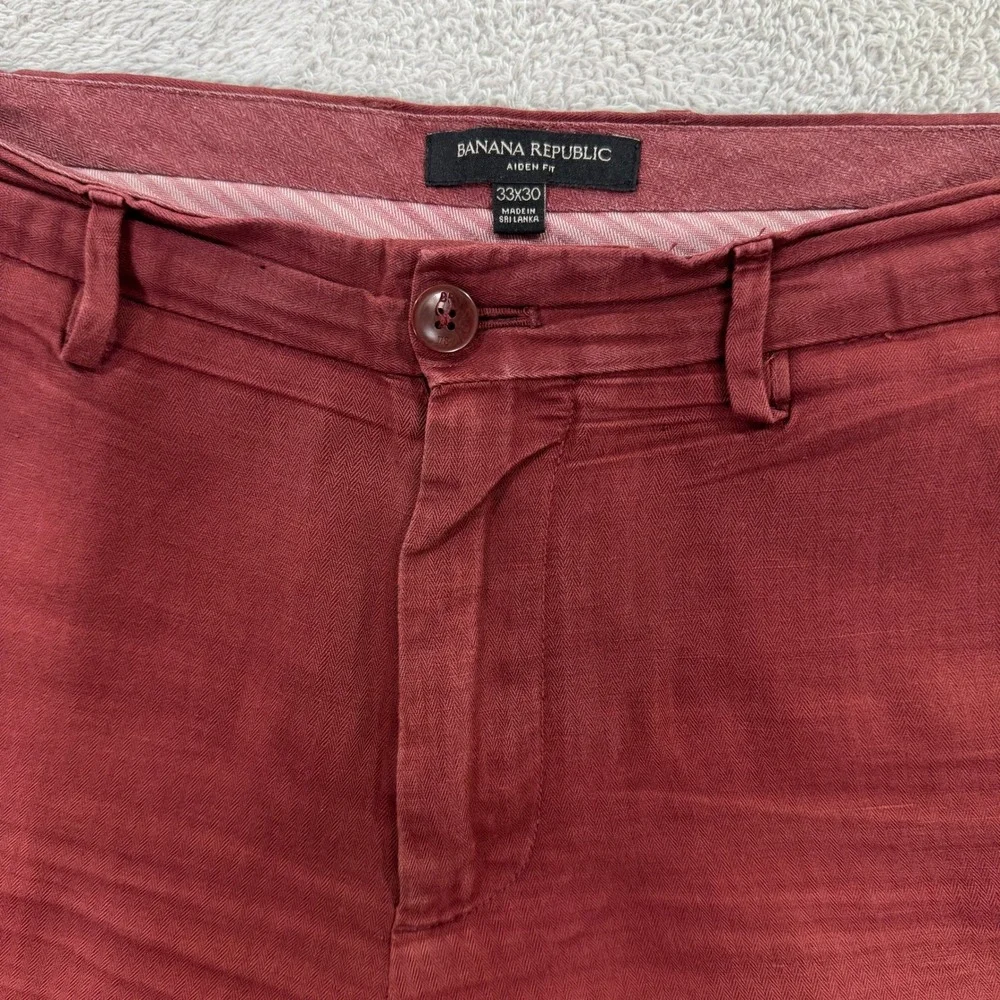 Banana Republic Aiden Fit Chinos Mens 34x30 Burgundy Red Linen Cotton Blend Slim